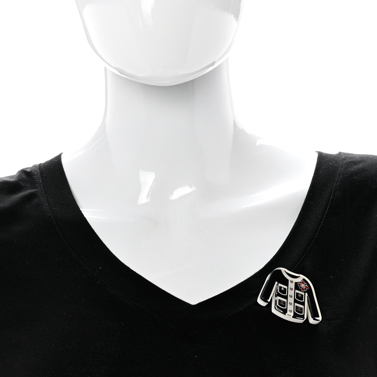 Chanel Resin Pearl Tweed Cardigan CC Brooch Black White 2 of 4