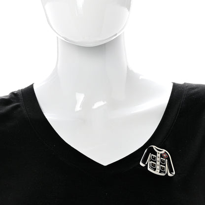 Chanel Resin Pearl Tweed Cardigan CC Brooch Black White 2 of 4