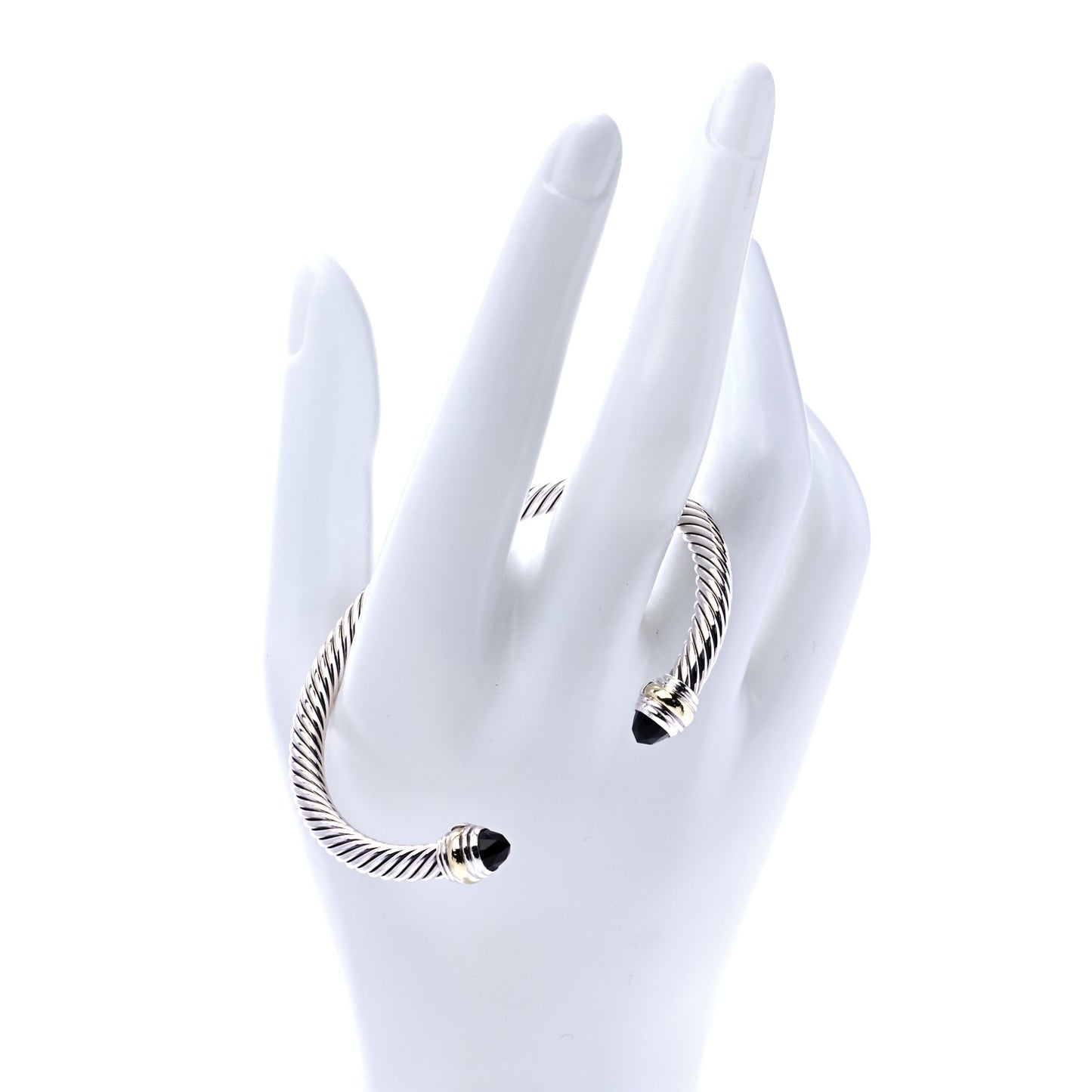 Sterling Silver 14K Yellow Gold Black Onyx 5mm Cable Classics Bracelet