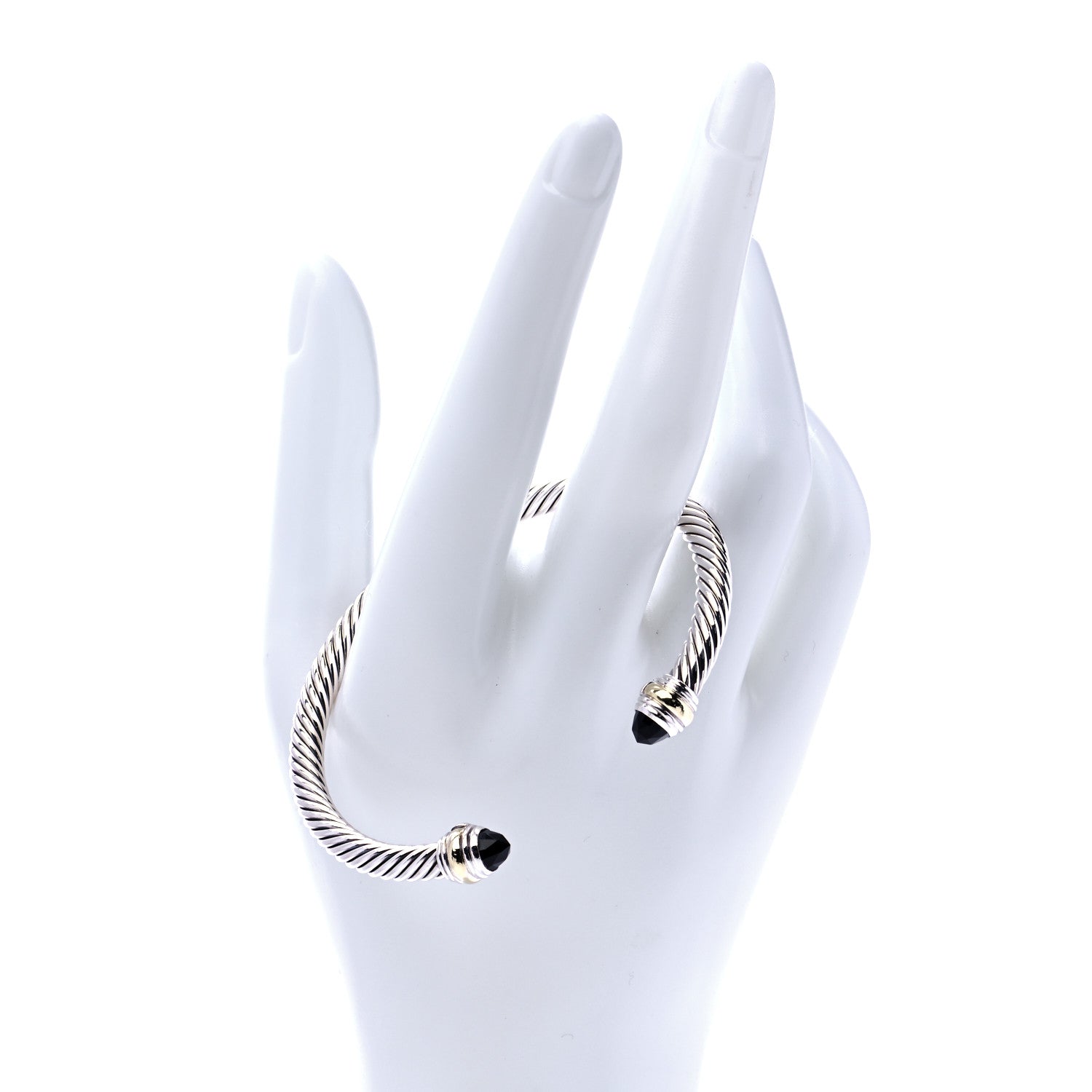 David Yurman Sterling Silver 14K Yellow Gold Black Onyx 5mm Cable Classics Bracelet 2 of 6