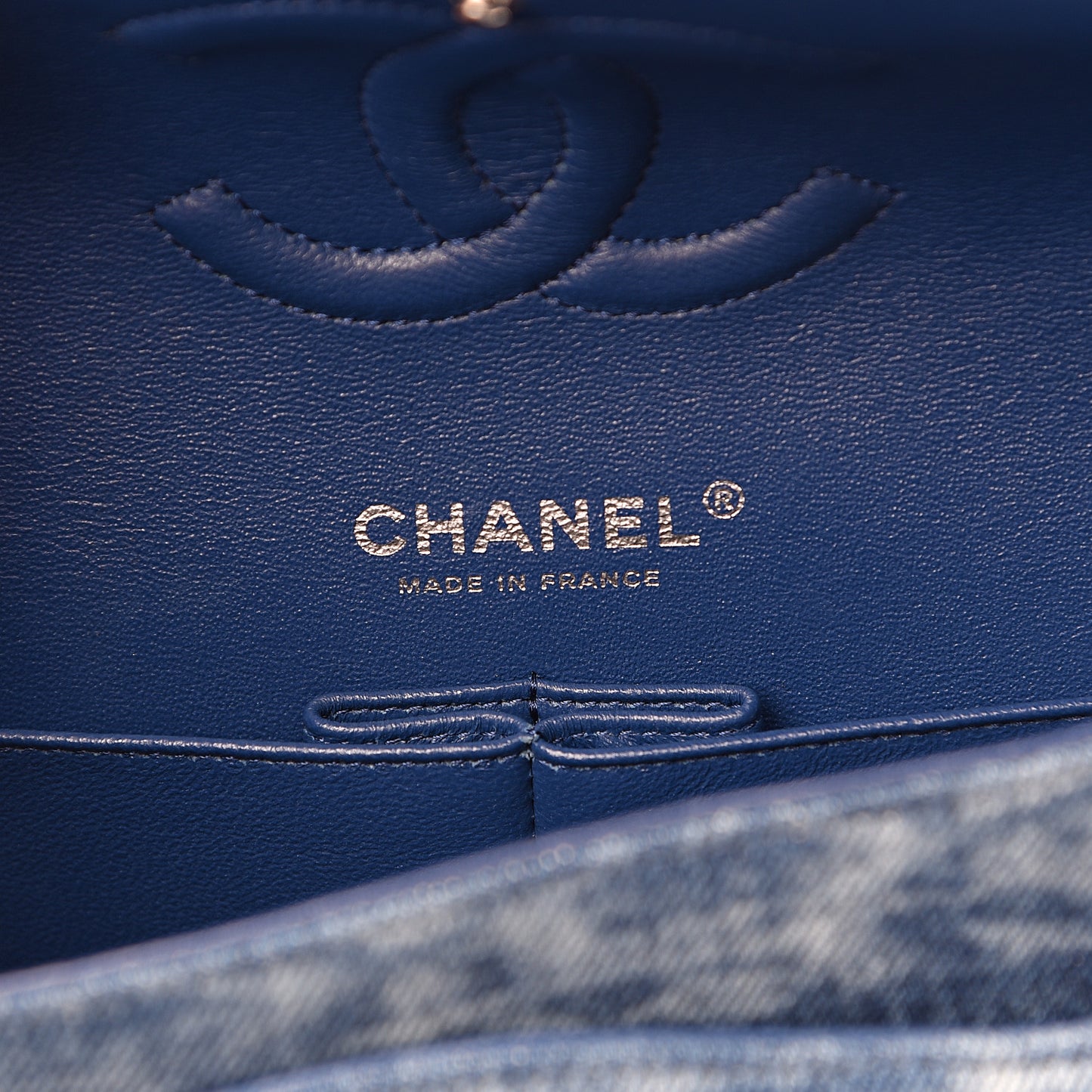 Denim Tweed Quilted Medium Double Flap Blue