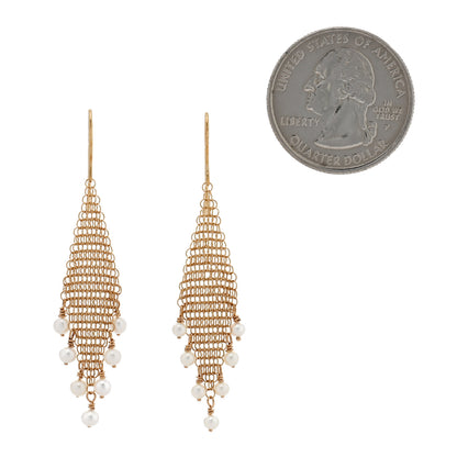 Tiffany 18K Yellow Gold Cultured Pearl Elsa Peretti Mesh Fringe Earrings 2 of 4