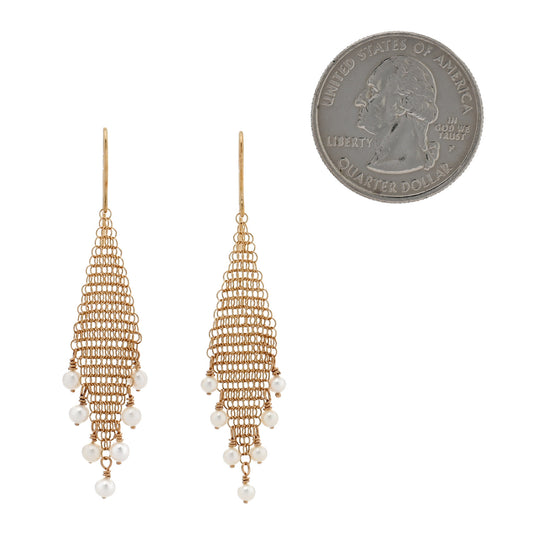 18K Yellow Gold Cultured Pearl Elsa Peretti Mesh Fringe Earrings
