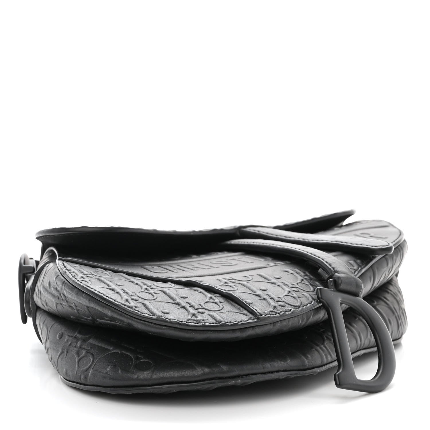 Christian Dior Calfskin Embossed Oblique Saddle Bag Black 4 of 10