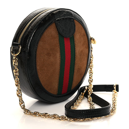 Gucci Suede Patent Web Mini Ophidia Round Shoulder Bag Nocciola Black 3 of 7