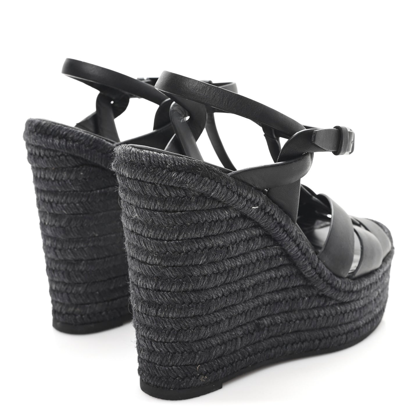 Calfskin Tribute 95 Platform Espadrille Wedge Sandals 37 Black