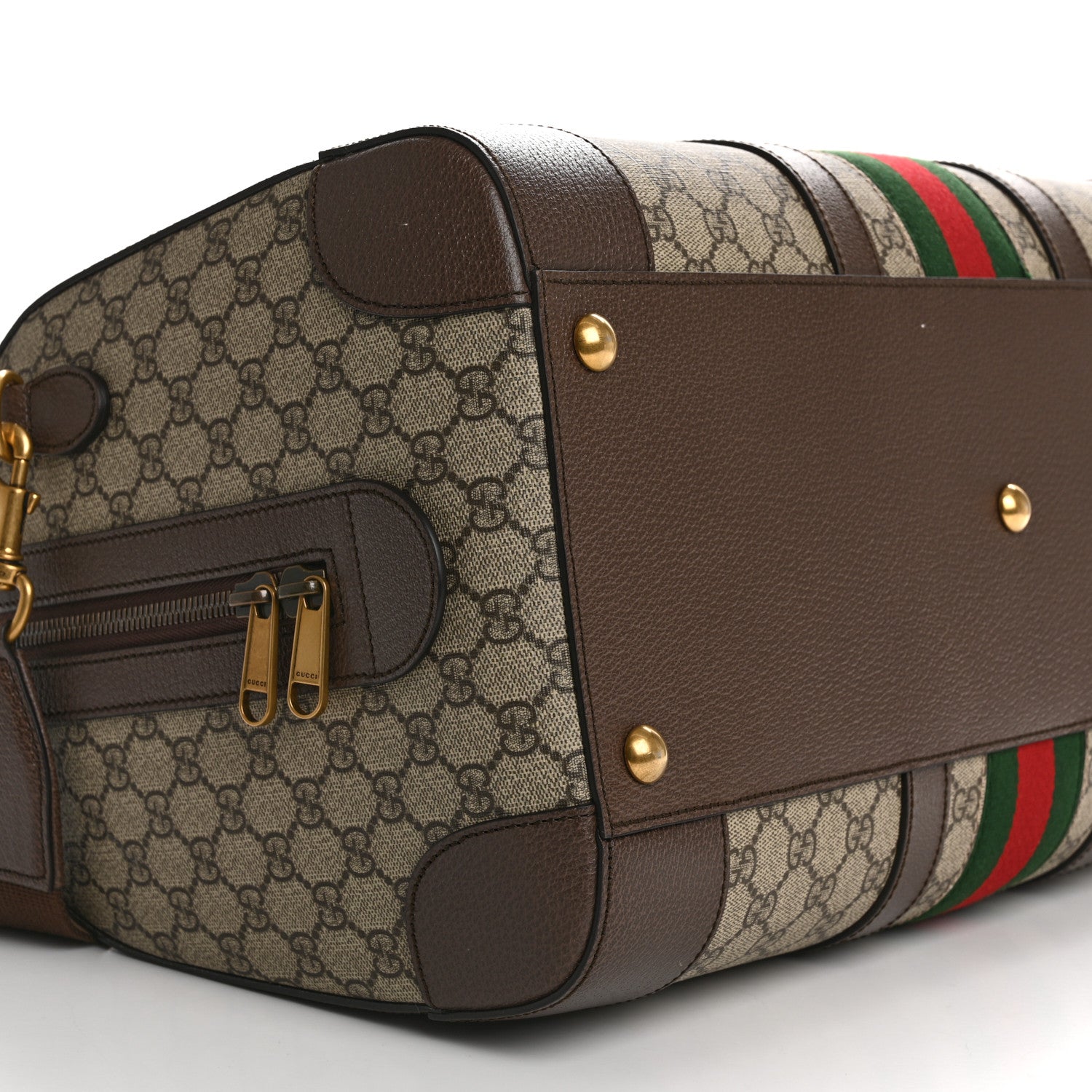 Gucci GG Supreme Monogram Textured Dollar Calfskin Web Medium Savoy Duffle Bag Beige Ebony New Acero 8 of 9