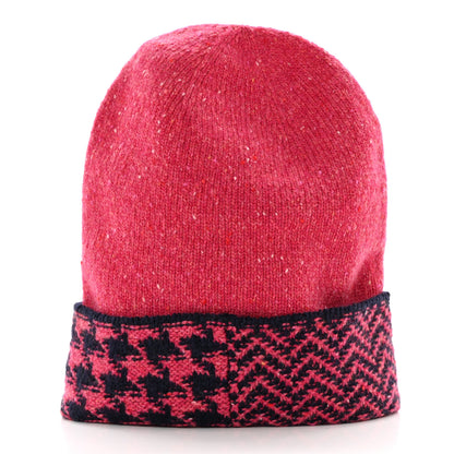 Chanel Cashmere Houndstooth CC Beanie Hat Pink Navy Blue 3 of 6