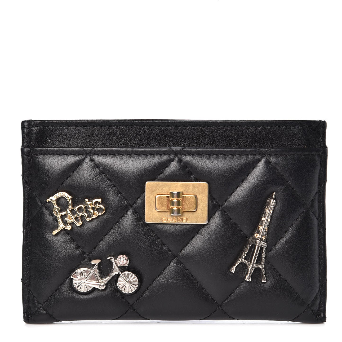 Aged Calfskin Quilted Lucky Charms Reissue Card Holder Black