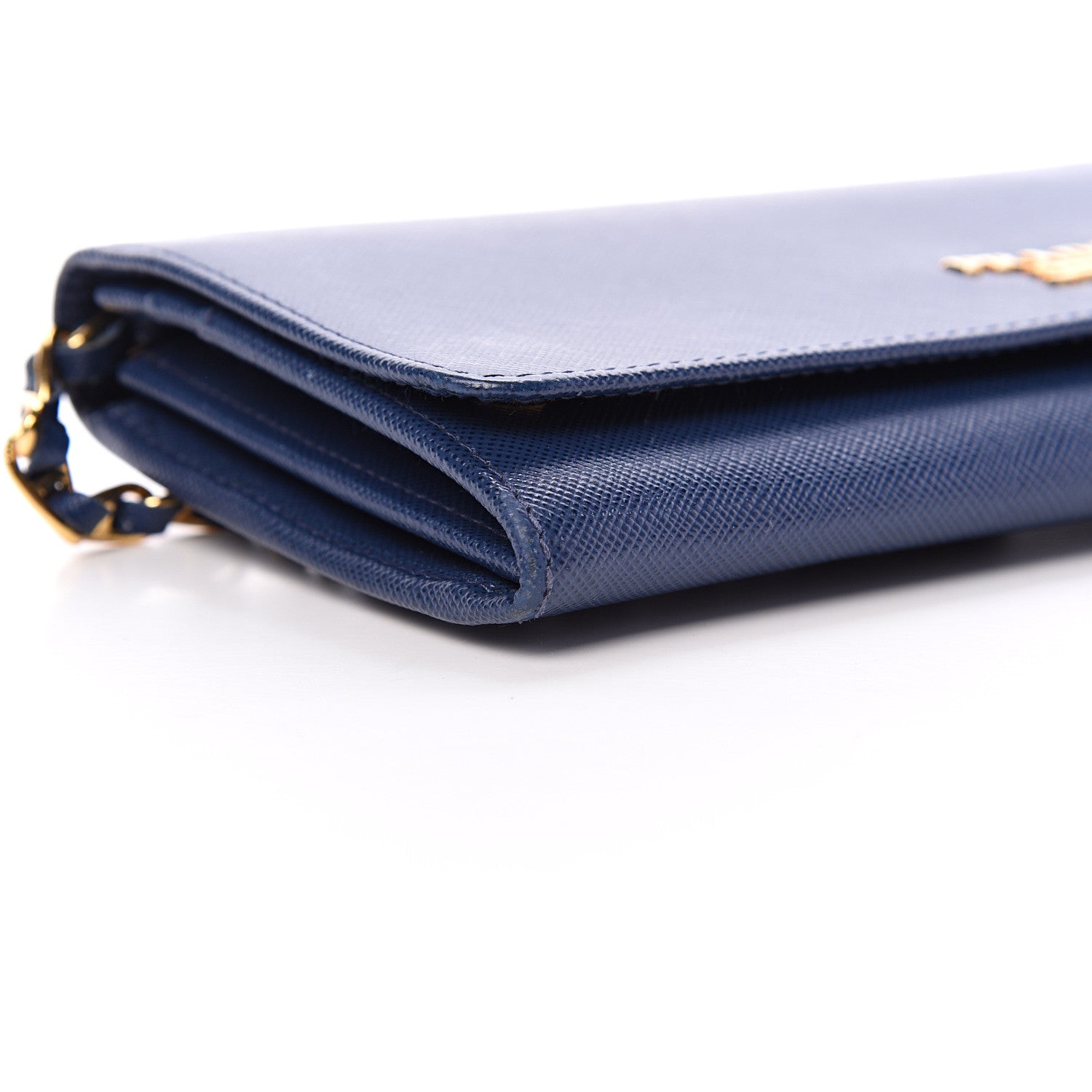 Prada Saffiano Metal Oro Chain Wallet Bleuette 9 of 10