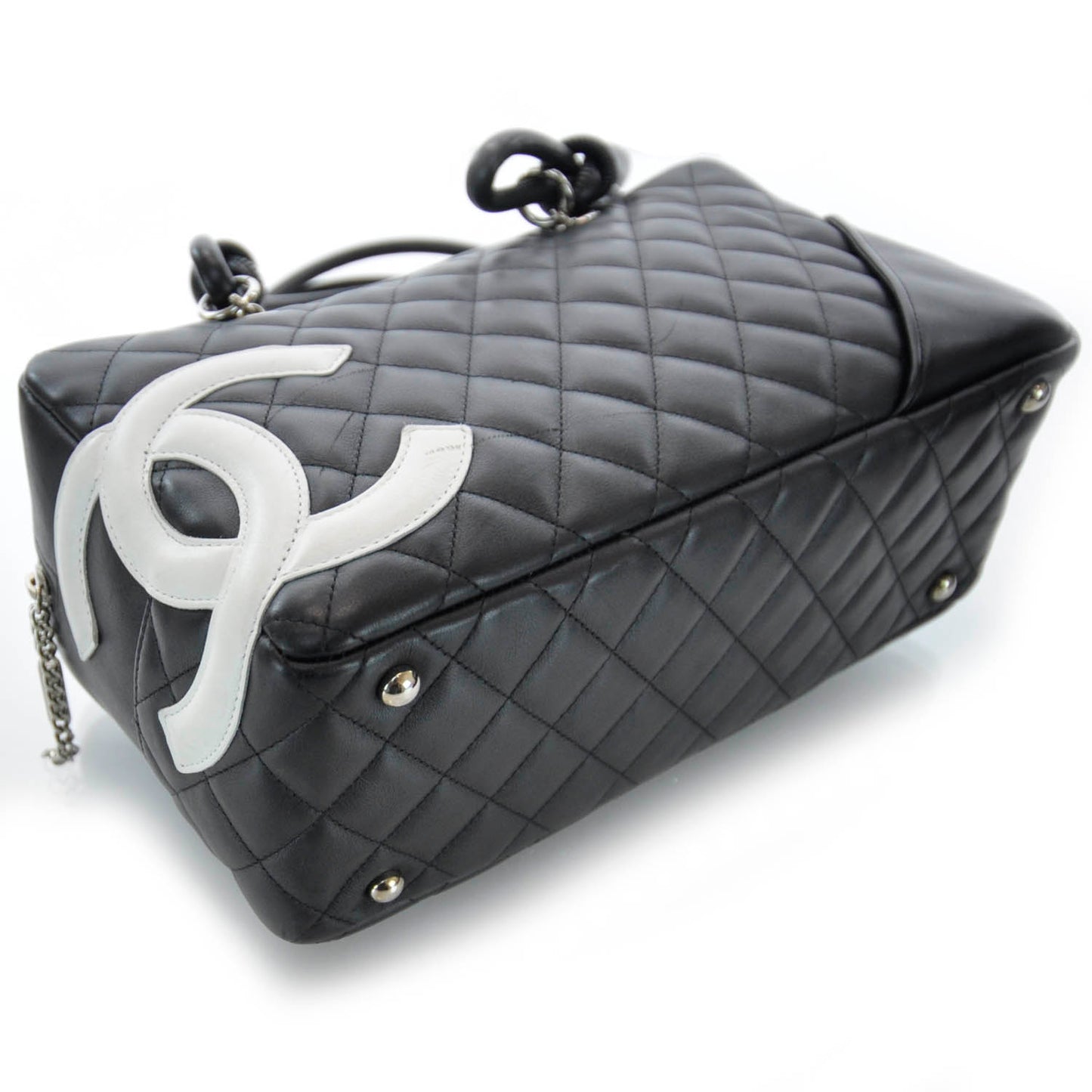 Calfskin Quilted Large Cambon Bowler Black White