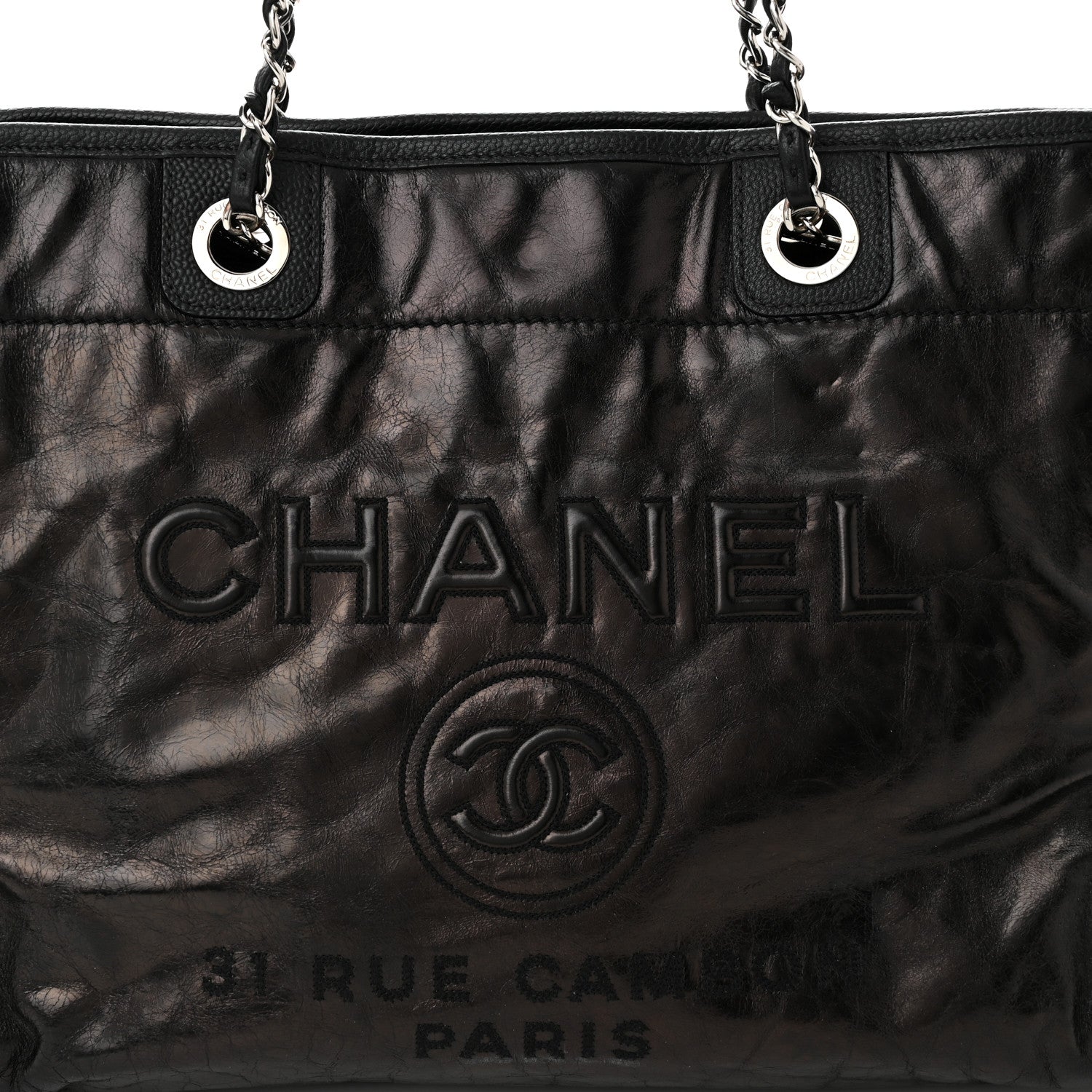 Chanel Glazed Calfskin Small Deauville Tote Black 8 of 10