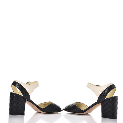 Chanel Lambskin Quilted CC Sandals 39 Black White 6 of 12