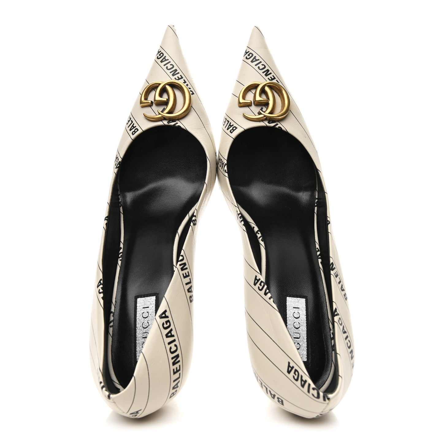 X BALENCIAGA Nappa Charlotte Allover Logo GG Pumps 38.5 Mystic White Black