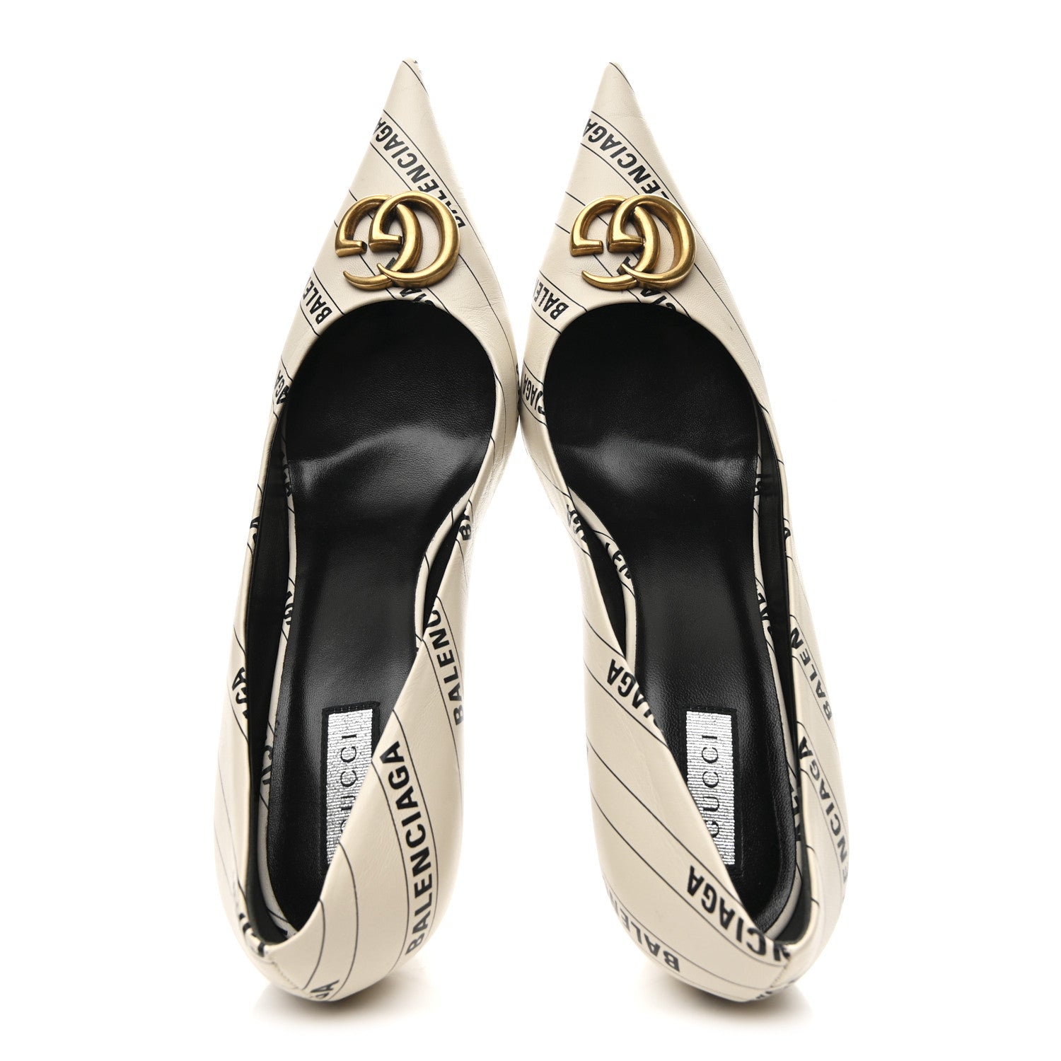 Gucci X BALENCIAGA Nappa Charlotte Allover Logo GG Pumps 38.5 Mystic White Black 2 of 9