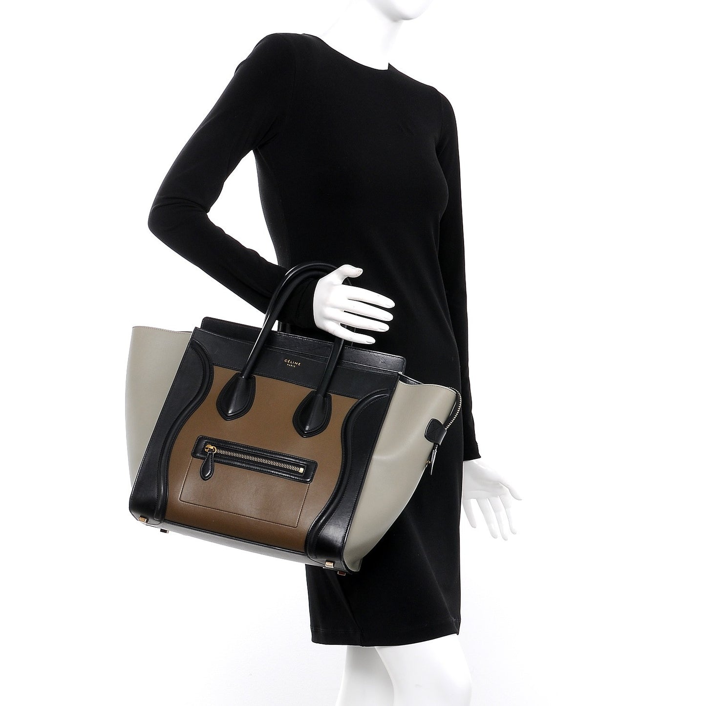 Satin Calfskin Mini Tri-Color Luggage Dark Grey