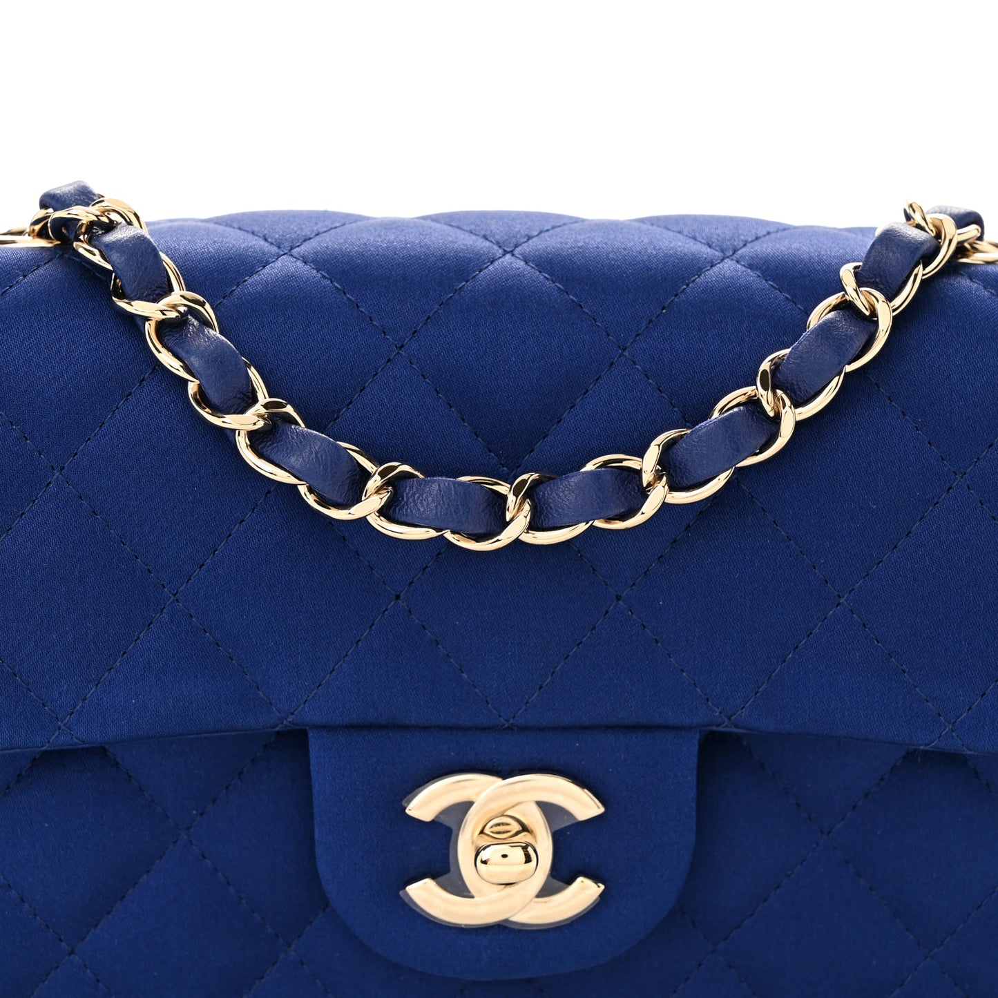 Satin Quilted Mini Rectangular Flap Blue