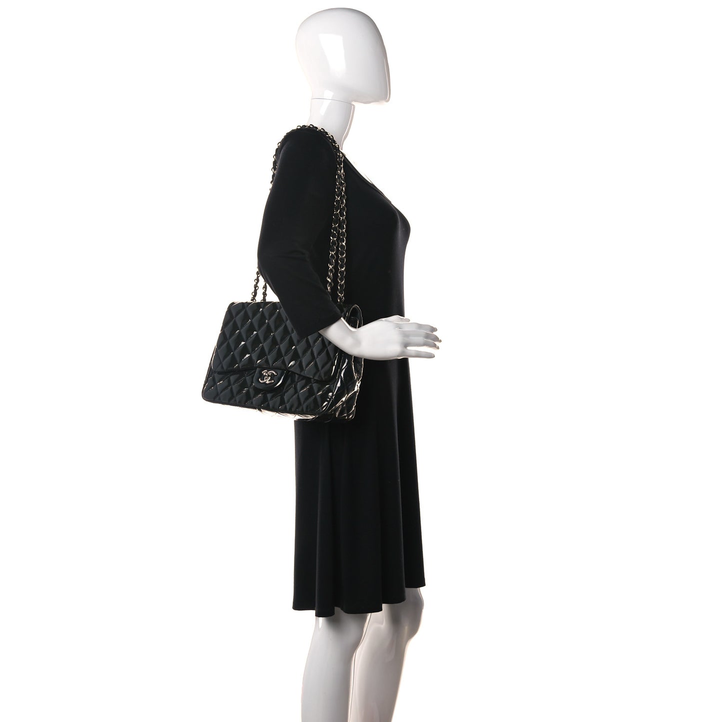 Patent Quilted Jumbo Single Flap Navy