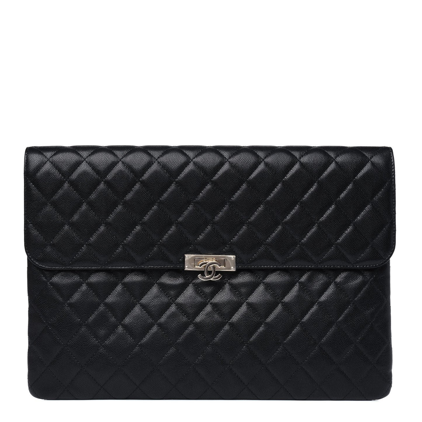 Caviar Quilted Large Golden Class Pouch Black
