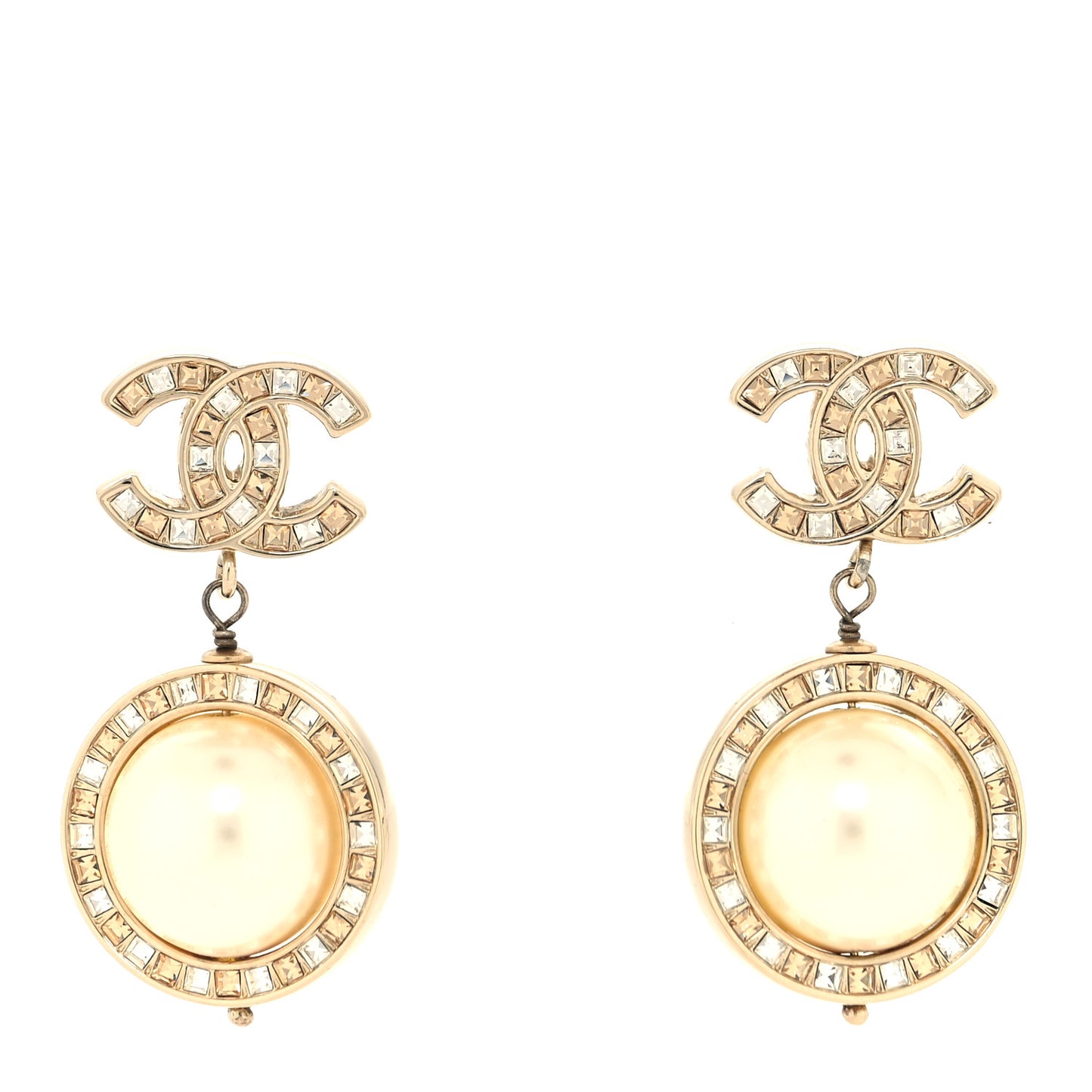 Crystal Pearl Pearls Coronation CC Drop Earrings Gold
