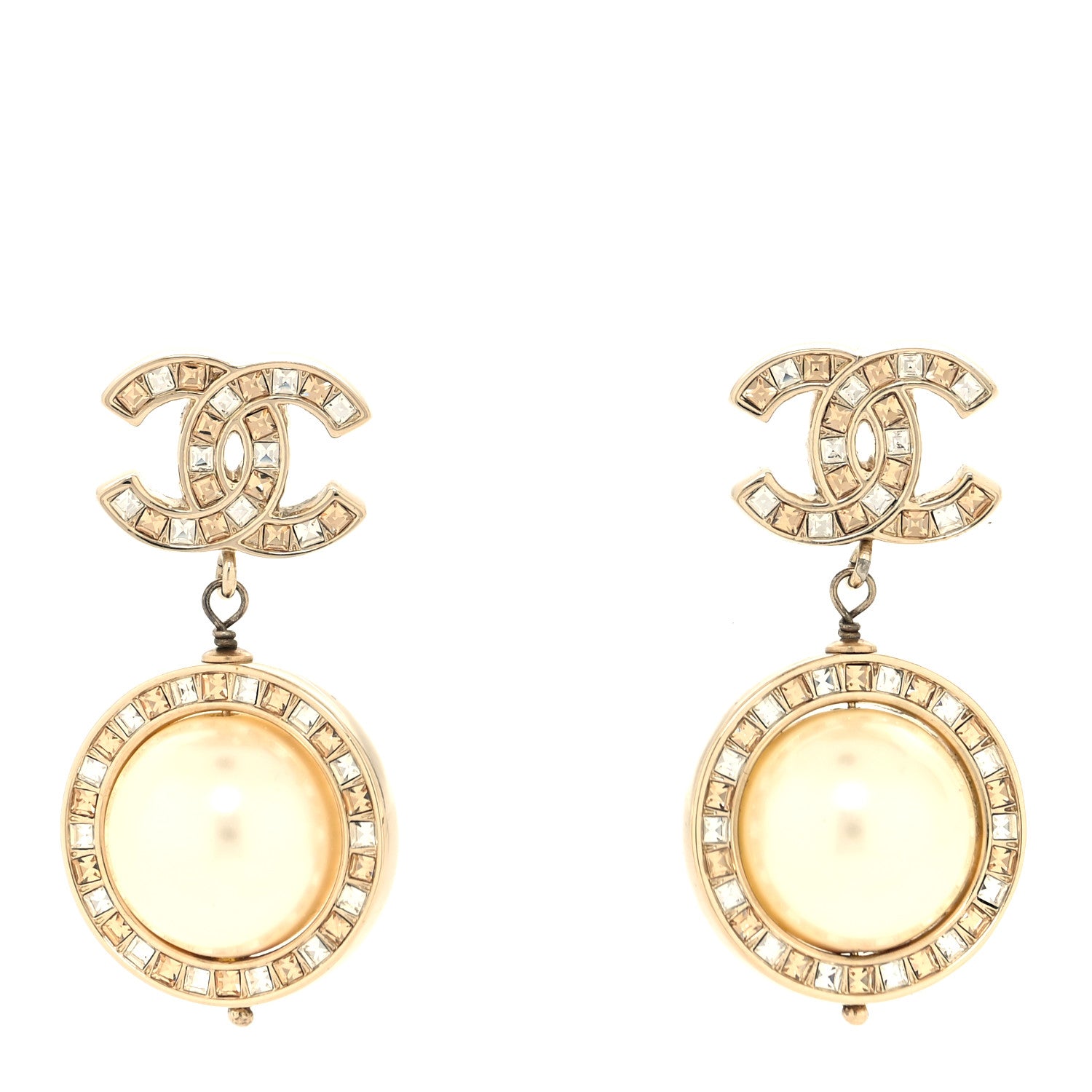 Chanel Crystal Pearl Pearls Coronation CC Drop Earrings Gold 1 of 4