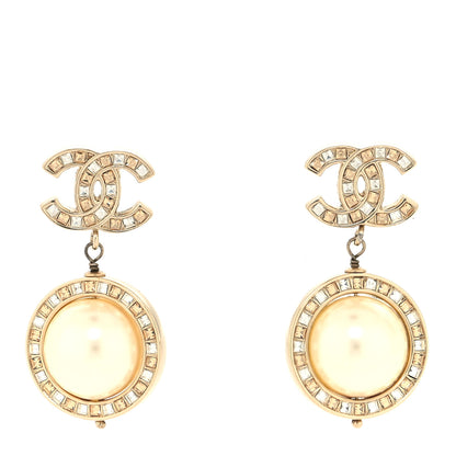 Chanel Crystal Pearl Pearls Coronation CC Drop Earrings Gold 1 of 4