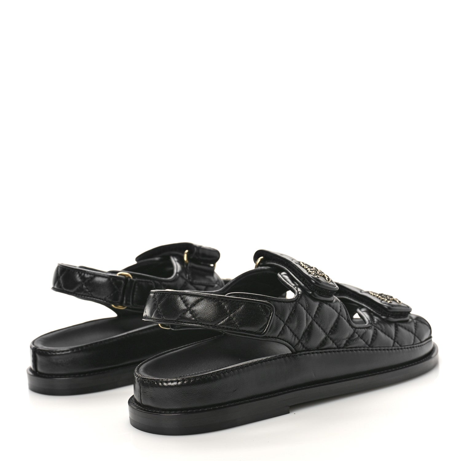 Chanel Lambskin Velcro Dad Sandals 38 Black 3 of 9