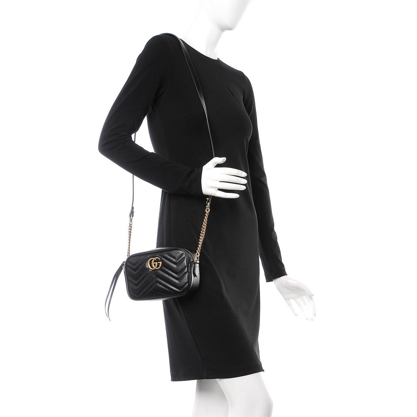 Calfskin Matelasse Mini GG Marmont Chain Shoulder Bag Black