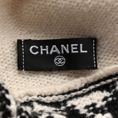 Chanel Cashmere Houndstooth CC Beanie Hat White Black 5 of 6