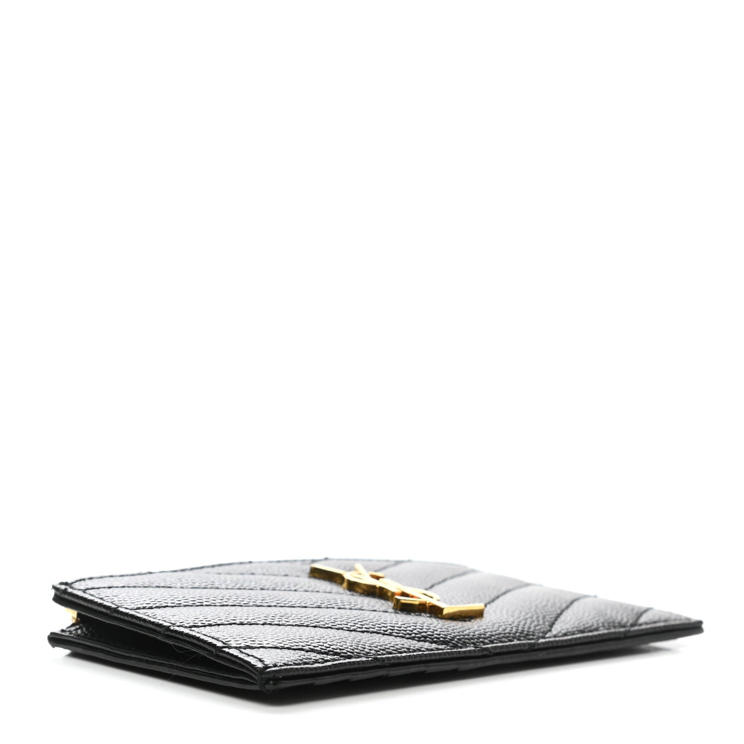 Saint Laurent Grain De Poudre Matelasse Chevron Monogram Fragments Zippered Card Case Black 4 of 8