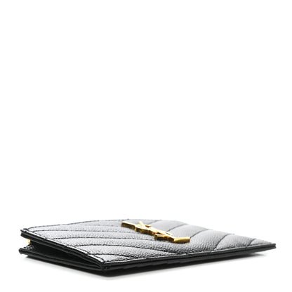 Saint Laurent Grain De Poudre Matelasse Chevron Monogram Fragments Zippered Card Case Black 4 of 8