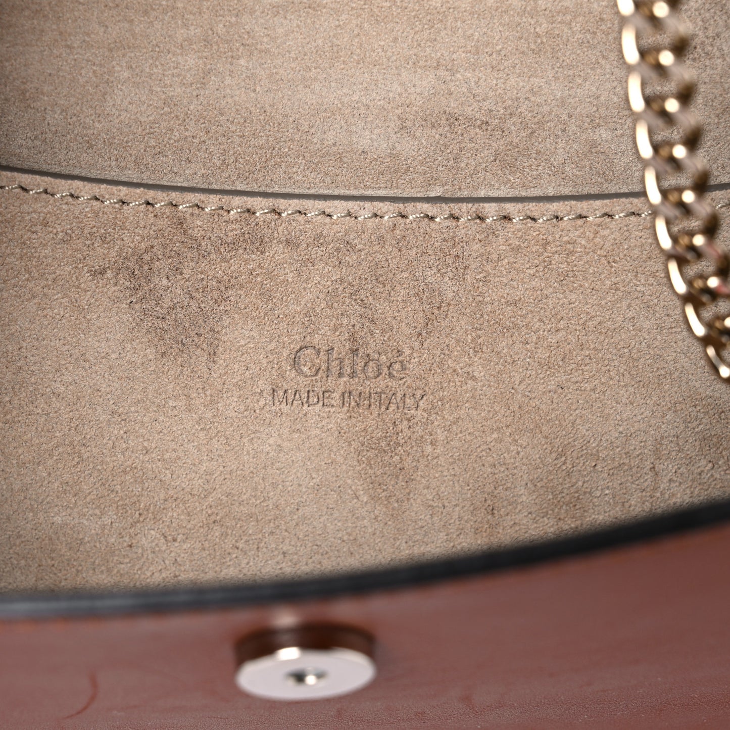 Calfskin Suede Mini Chain Faye Shoulder Bag Tobacco