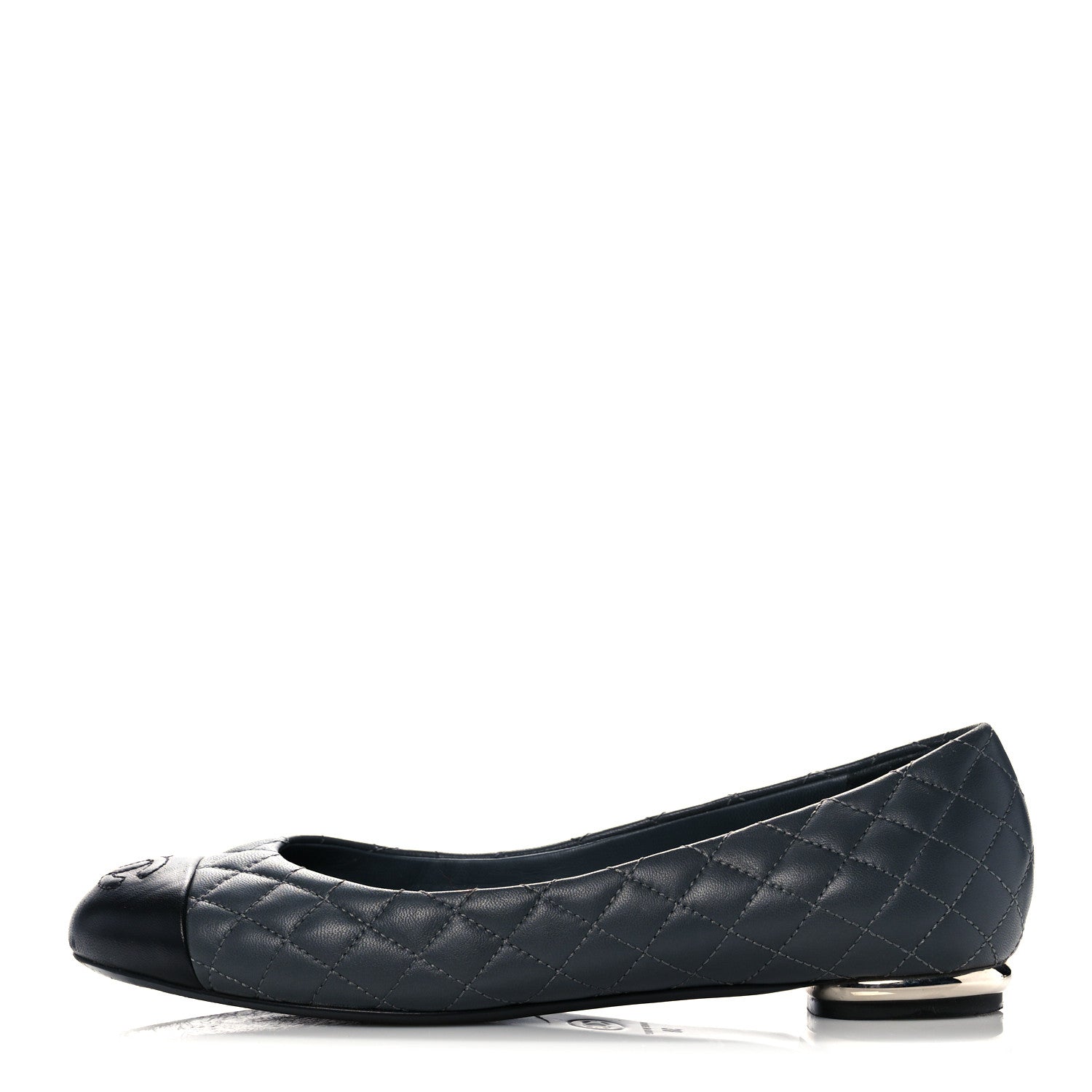 Chanel Lambskin Quilted Cap Toe CC Ballerina Flats 38 Charcoal Black 1 of 11