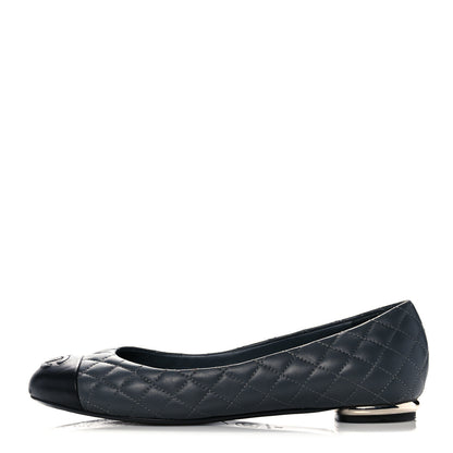 Chanel Lambskin Quilted Cap Toe CC Ballerina Flats 38 Charcoal Black 1 of 11