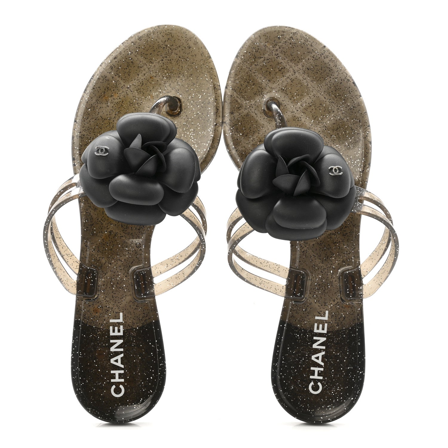 Chanel Glitter Jelly Camellia Thong Sandals 37 Black 2 of 8