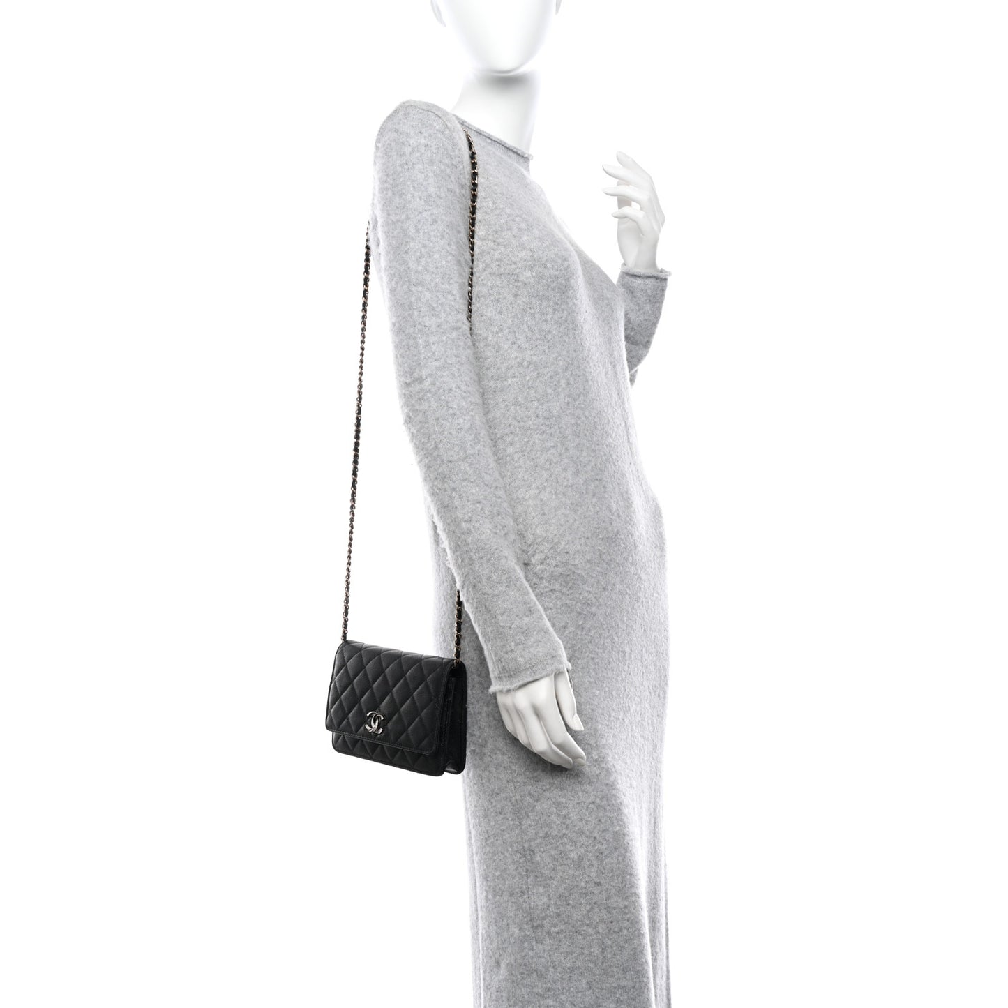 Caviar Quilted Crystal Enamel CC Wallet On Chain WOC Black