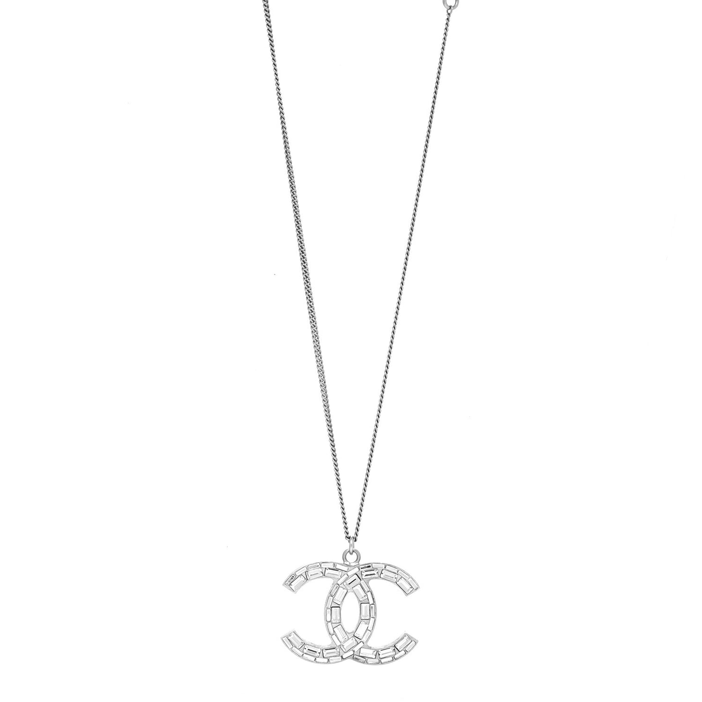 Baguette Crystal Large CC Necklace Silver