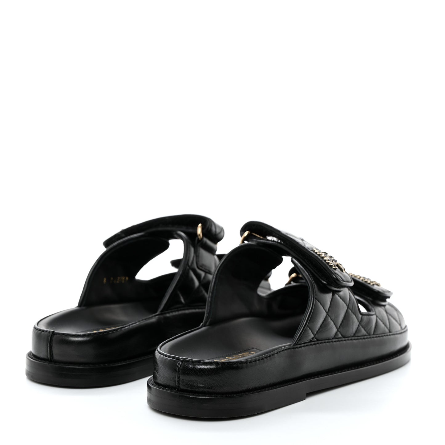 Lambskin Quilted Velcro Dad Chain CC Slide Sandals 37 Black
