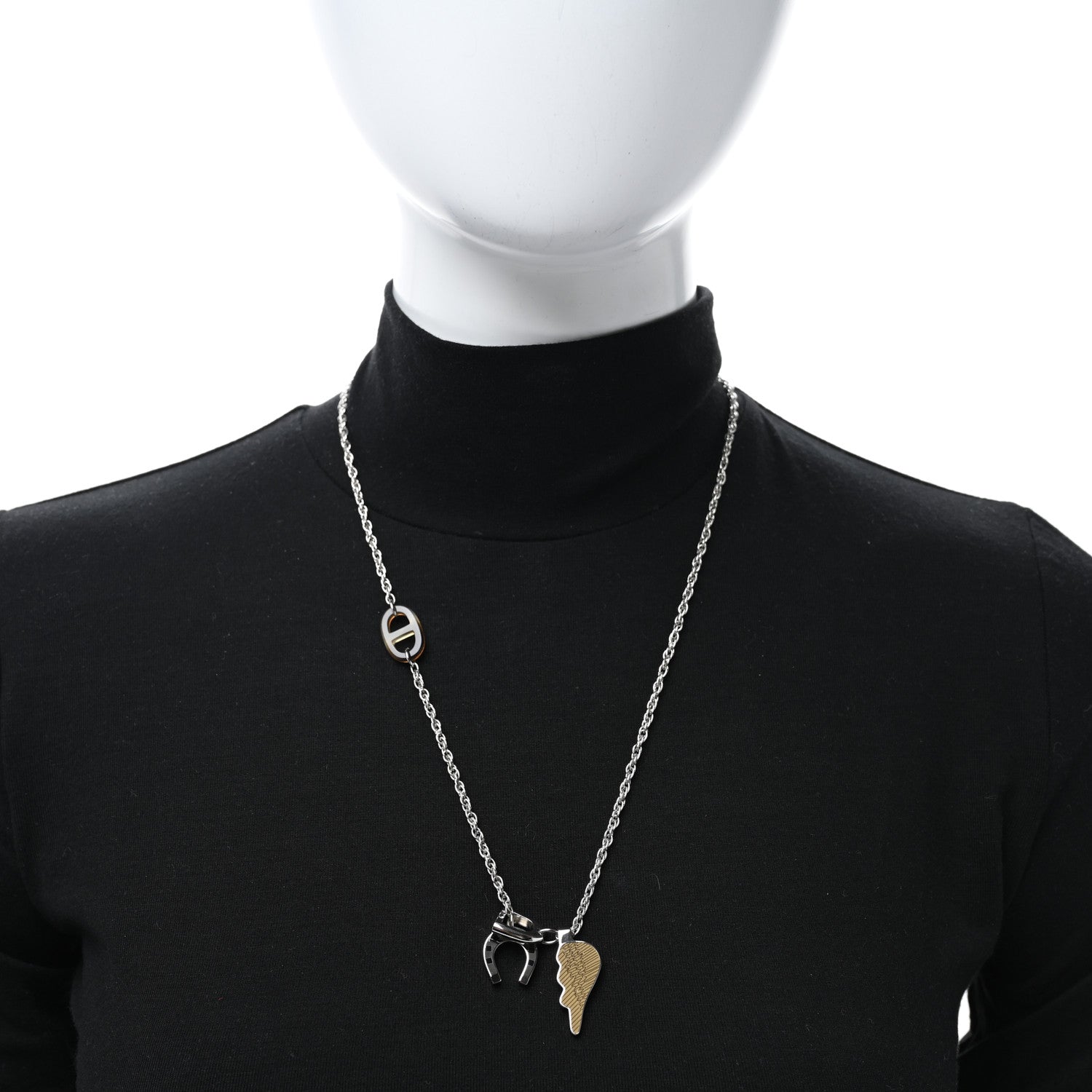 Hermes Palladium Buffalo Horn Lacquered Bon Voyage Necklace Black Dore 2 of 5