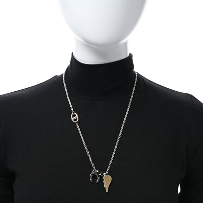 Hermes Palladium Buffalo Horn Lacquered Bon Voyage Necklace Black Dore 2 of 5