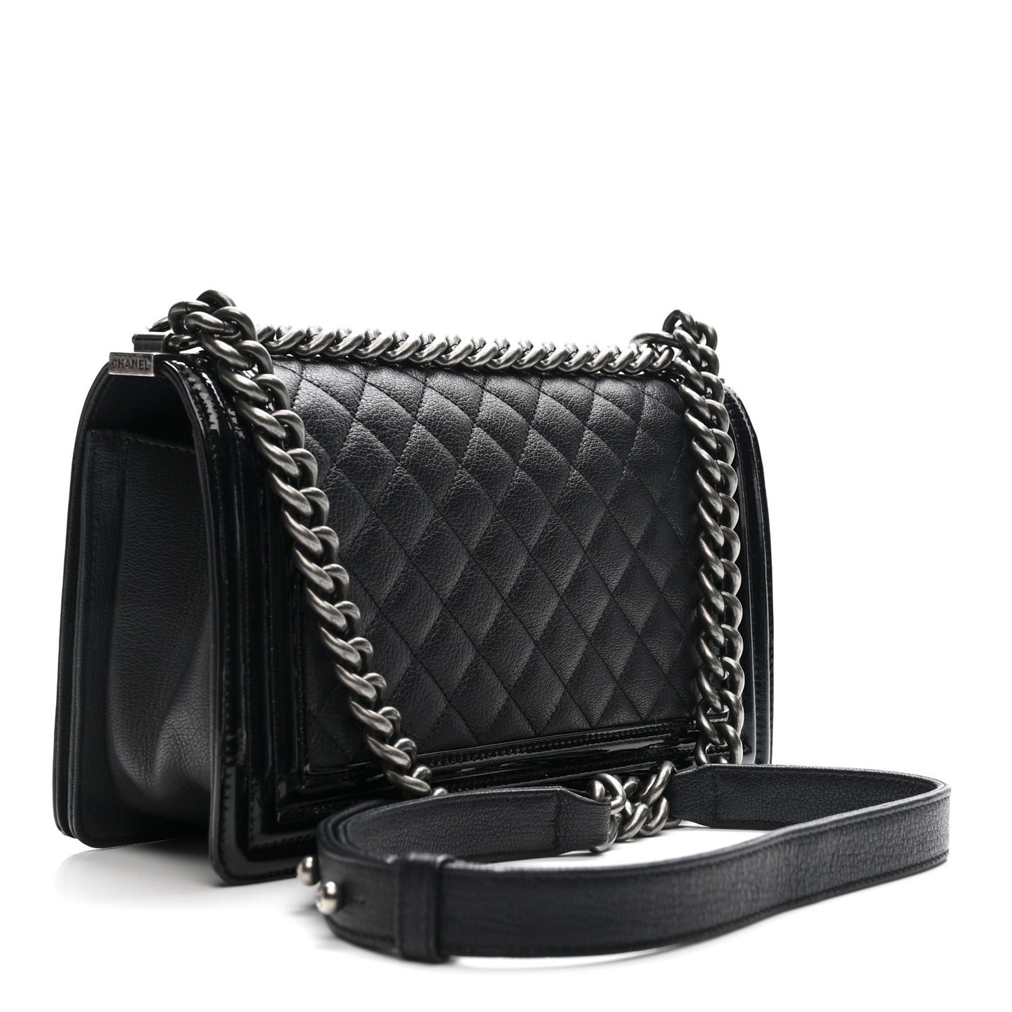 Goatskin Quilted Patent Medium Duo Boy Flap Dark Blue