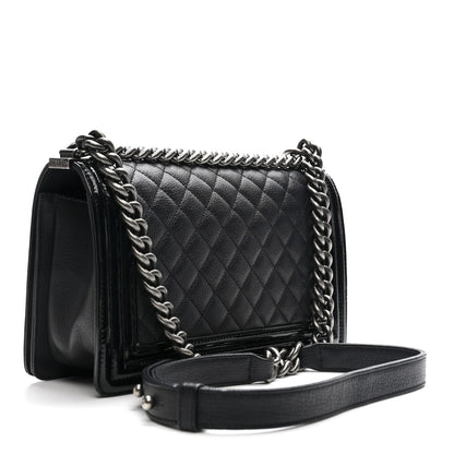 Chanel Goatskin Quilted Patent Medium Duo Boy Flap Dark Blue 3 of 13