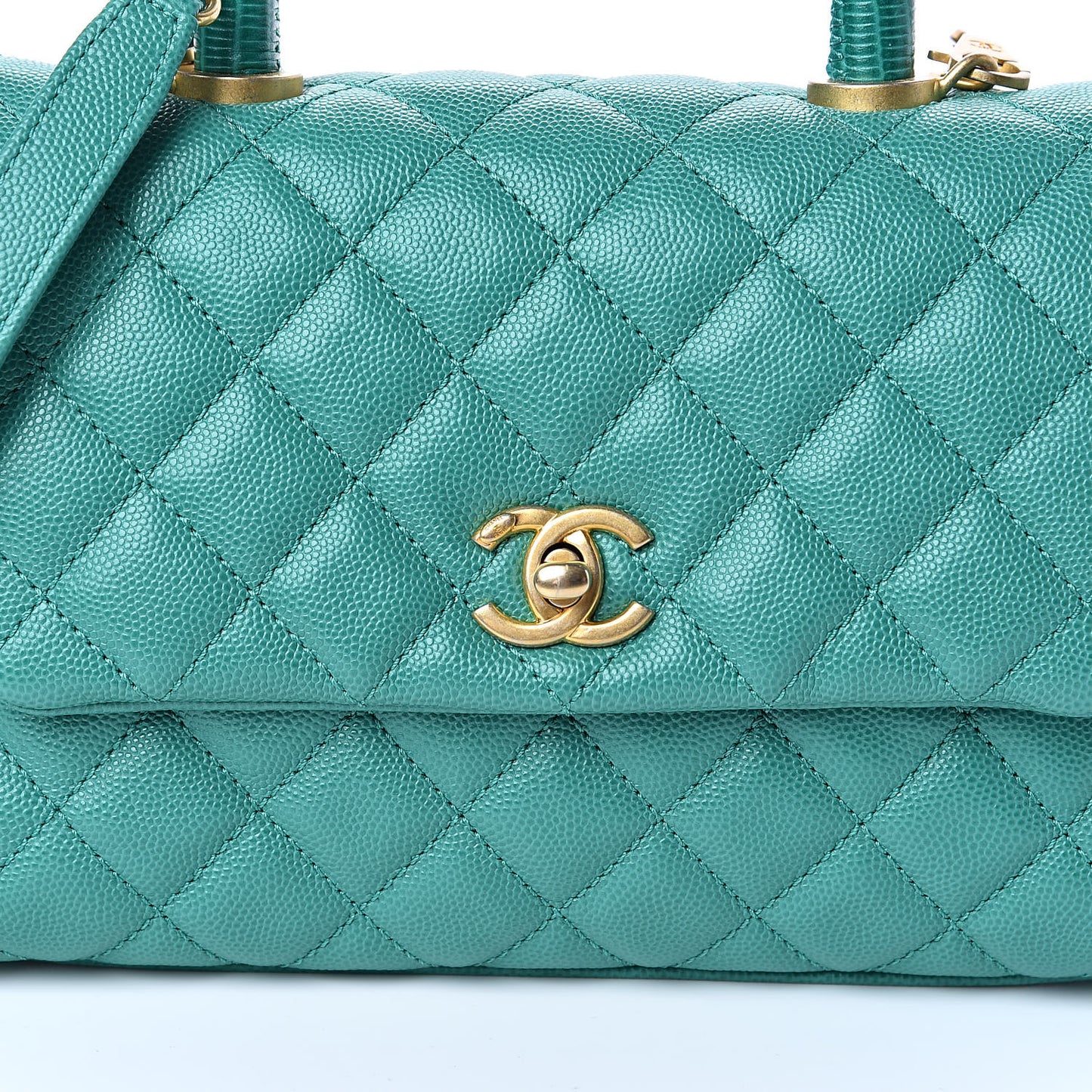 Caviar Lizard Quilted Mini Coco Handle Flap Green