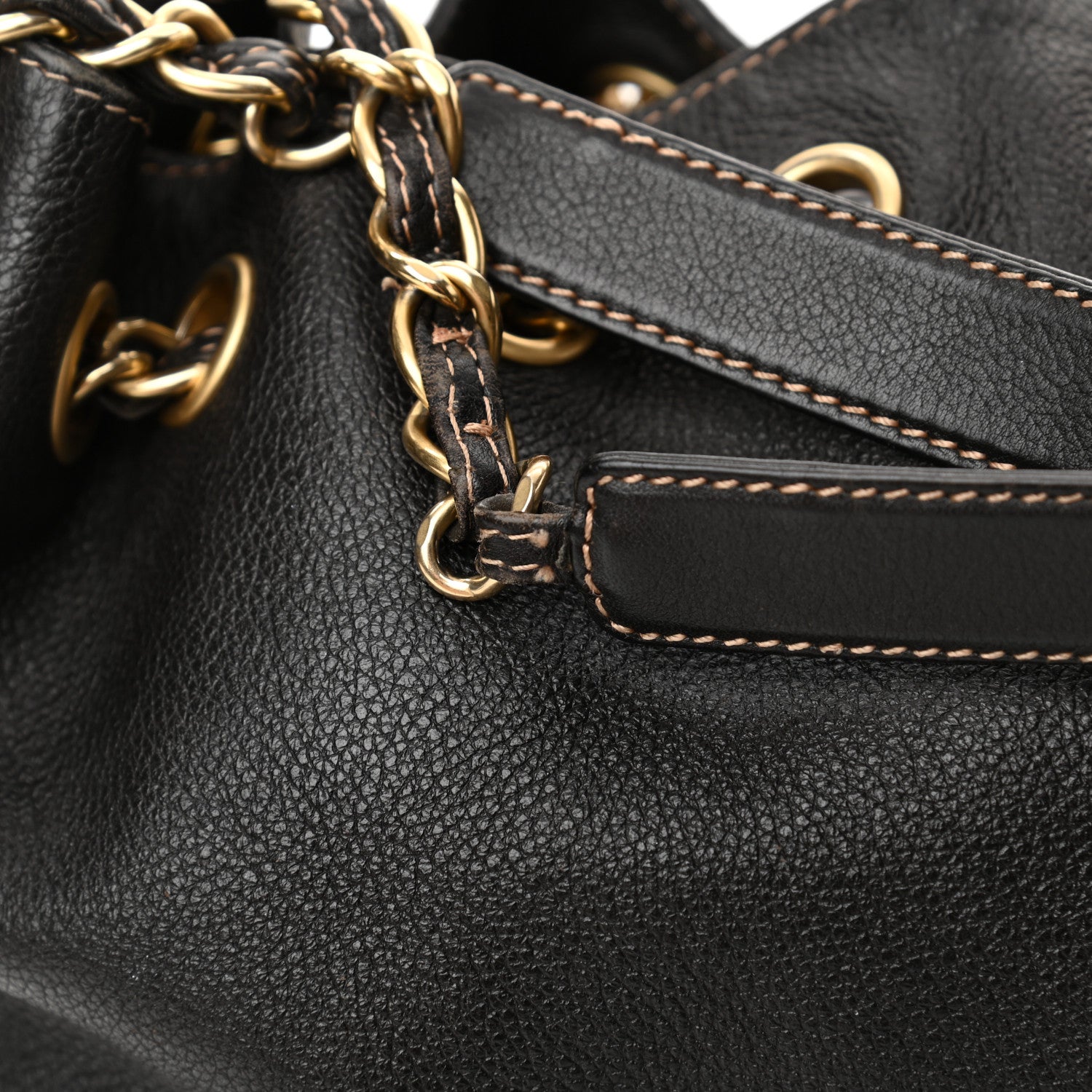 Chanel Grained Calfskin CC Drawstring Bucket Bag Black 15 of 16