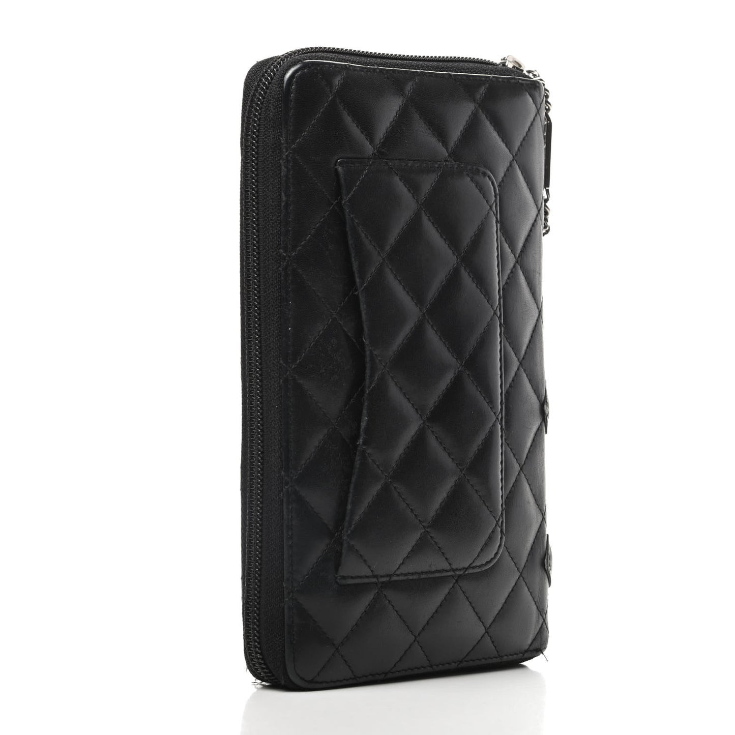 Calfskin Quilted Cambon Zip Around Organizer Wallet Black