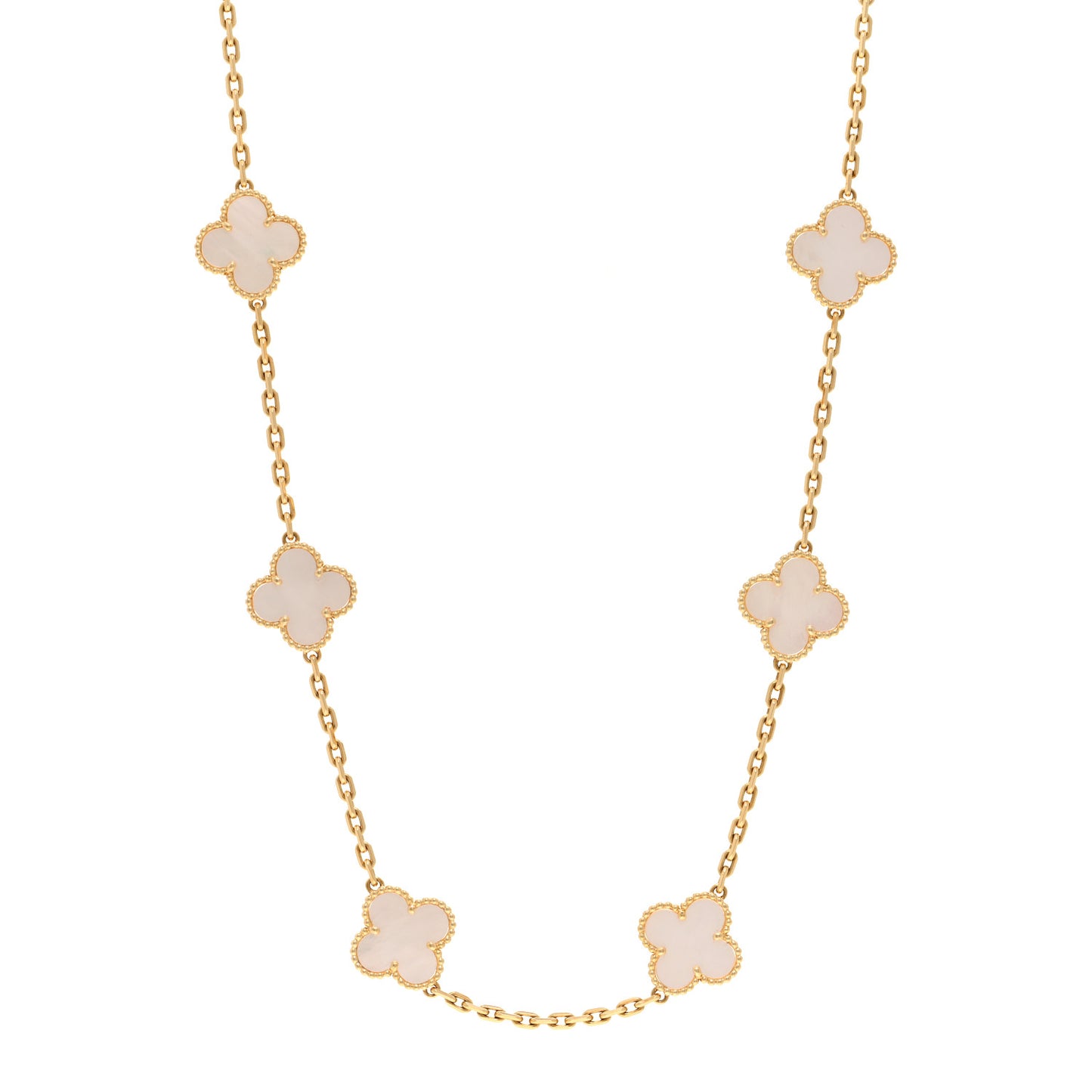 18K Yellow Gold Mother of Pearl 10 Motifs Vintage Alhambra Necklace