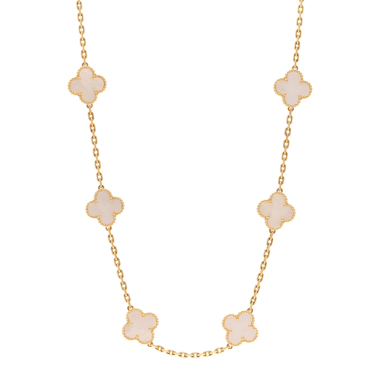 Van Cleef & Arpels 18K Yellow Gold Mother of Pearl 10 Motifs Vintage Alhambra Necklace 1 of 5