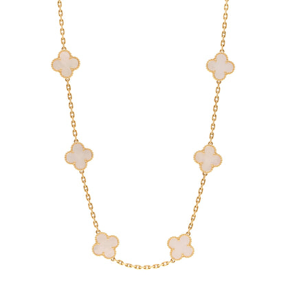 Van Cleef & Arpels 18K Yellow Gold Mother of Pearl 10 Motifs Vintage Alhambra Necklace 1 of 5