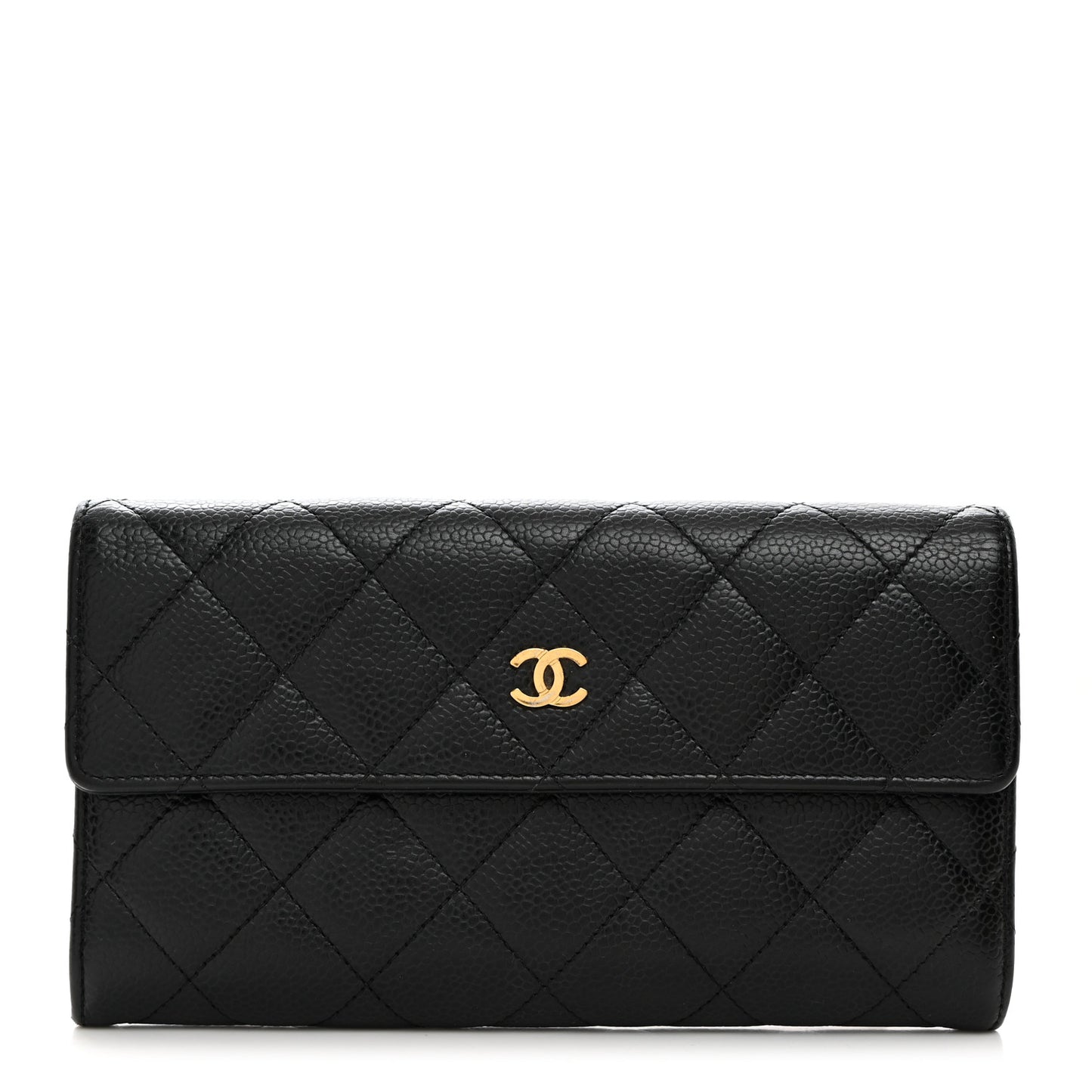 Caviar Quilted Long Flap Wallet Black