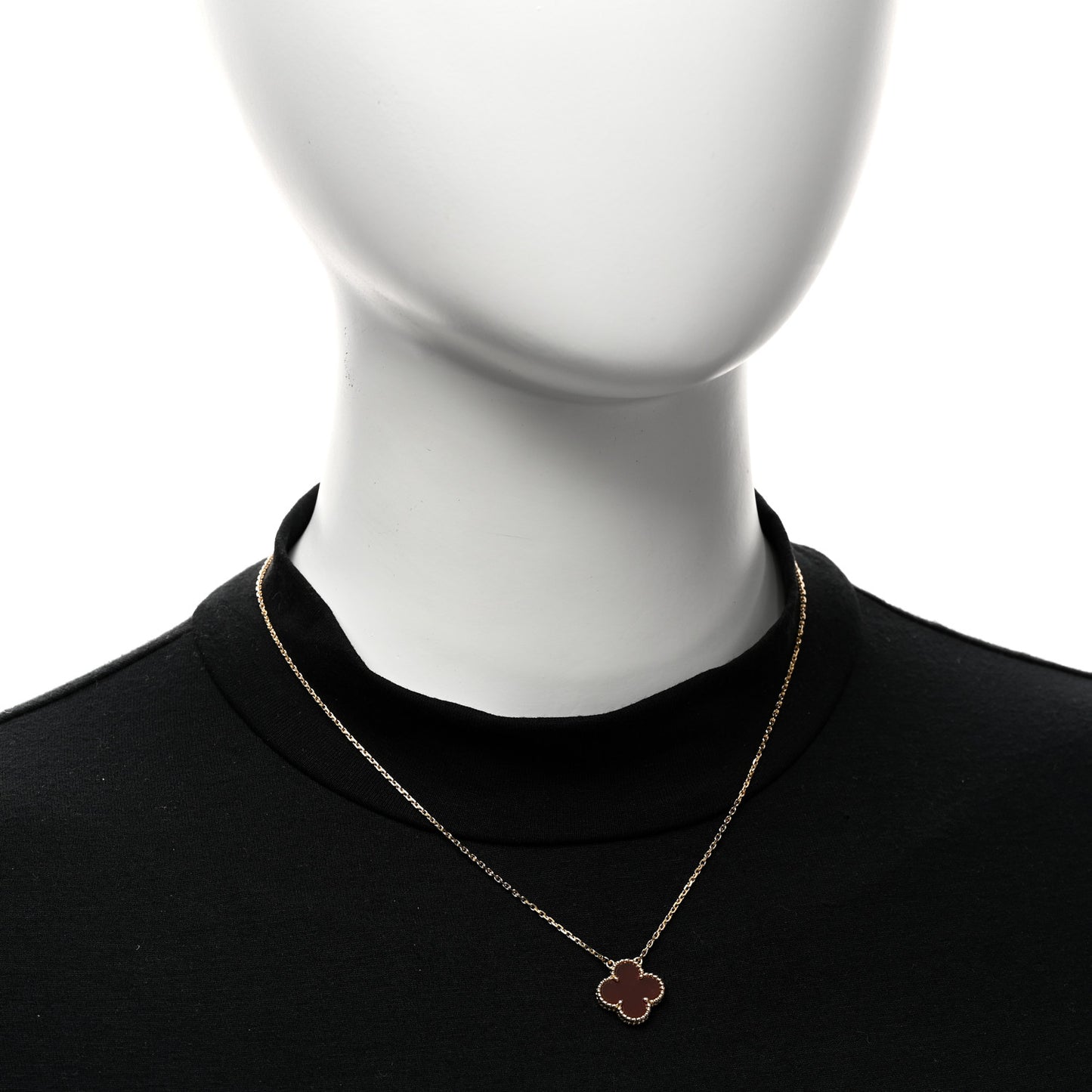 18K Yellow Gold Carnelian Vintage Alhambra Pendant Necklace
